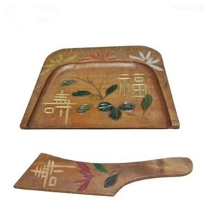 Hand Painted Wood Butler. 2-Piece Set. Japan